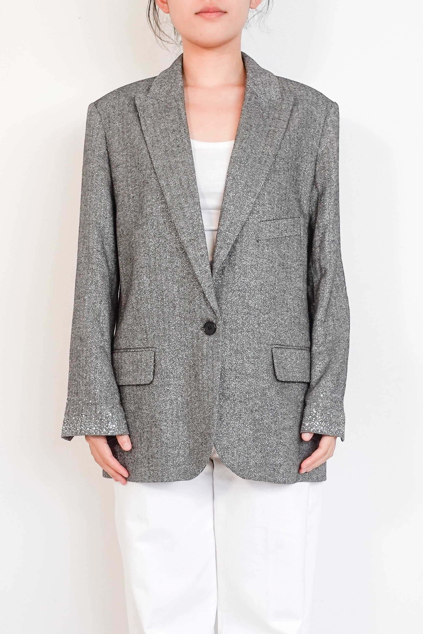 tweed evening blazer with silver finish