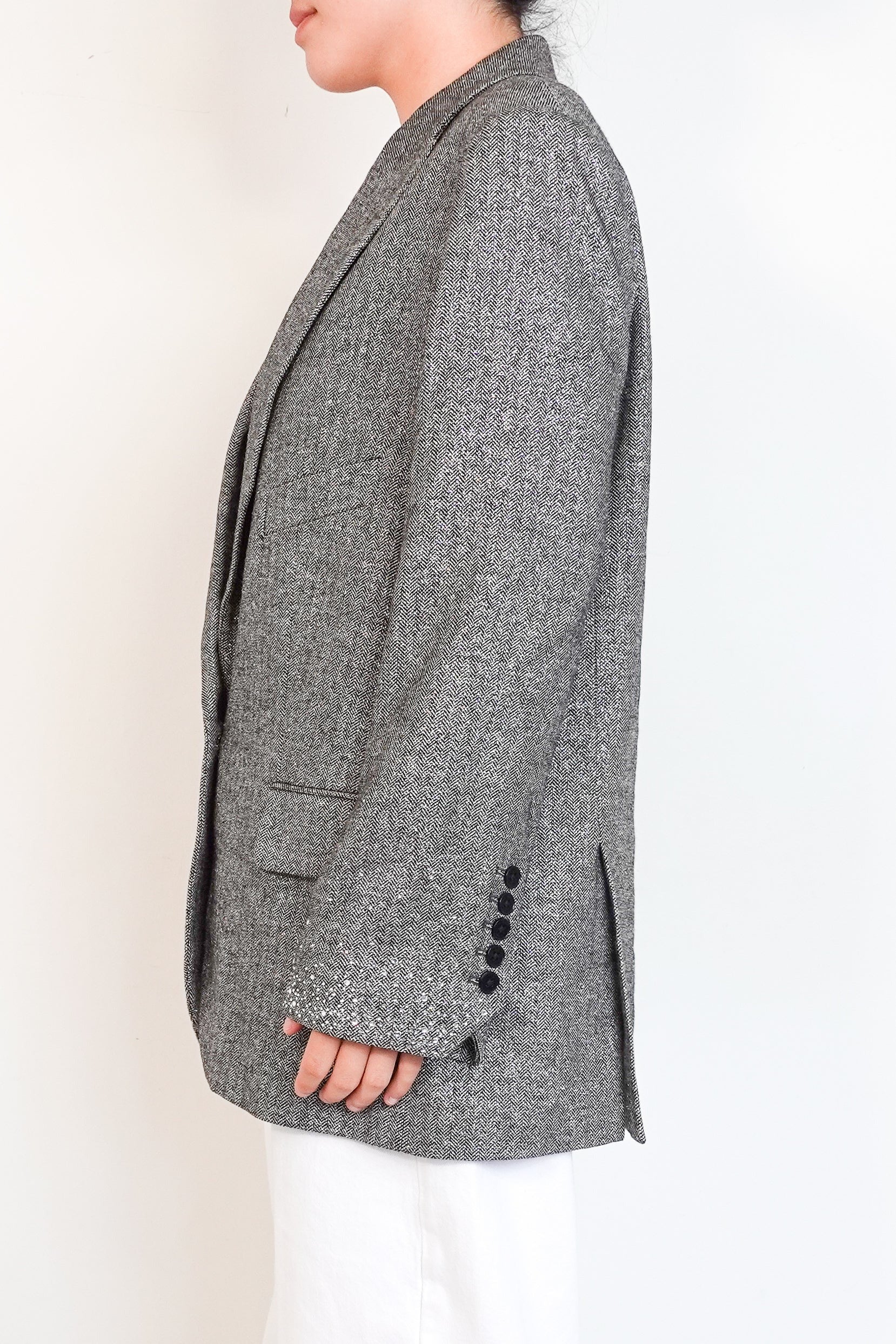 tweed evening blazer with silver finish